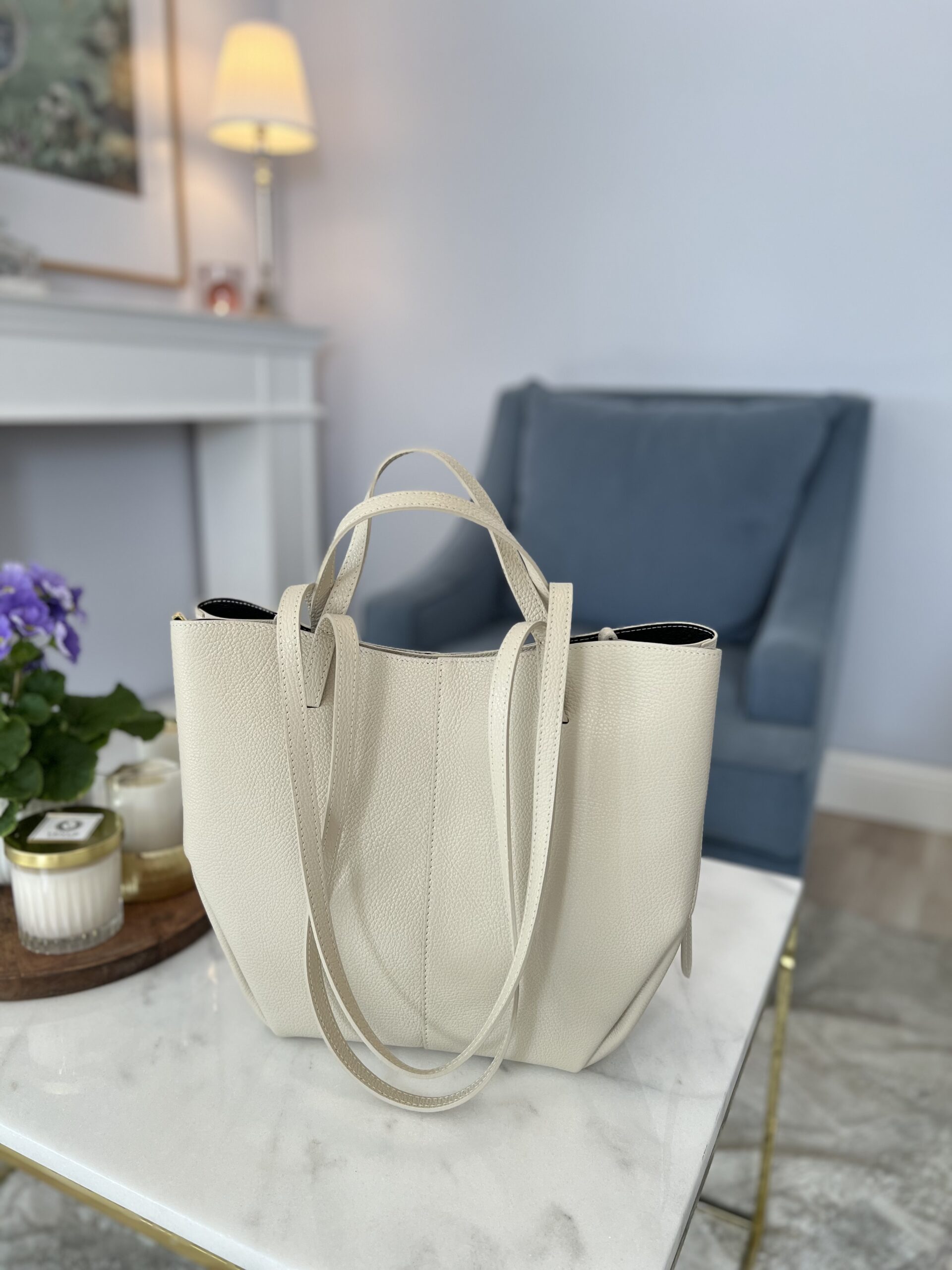 Skórzana torebka BIG LUCY/ bardzo jasny beż - obrazek 2