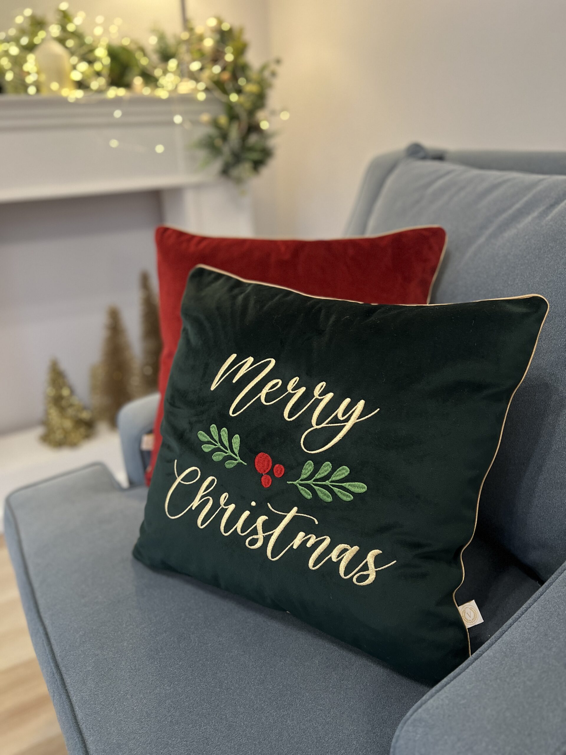 Poduszka welurowa MERRY CHRISTMAS/ SZLACHETNA ZIELEŃ