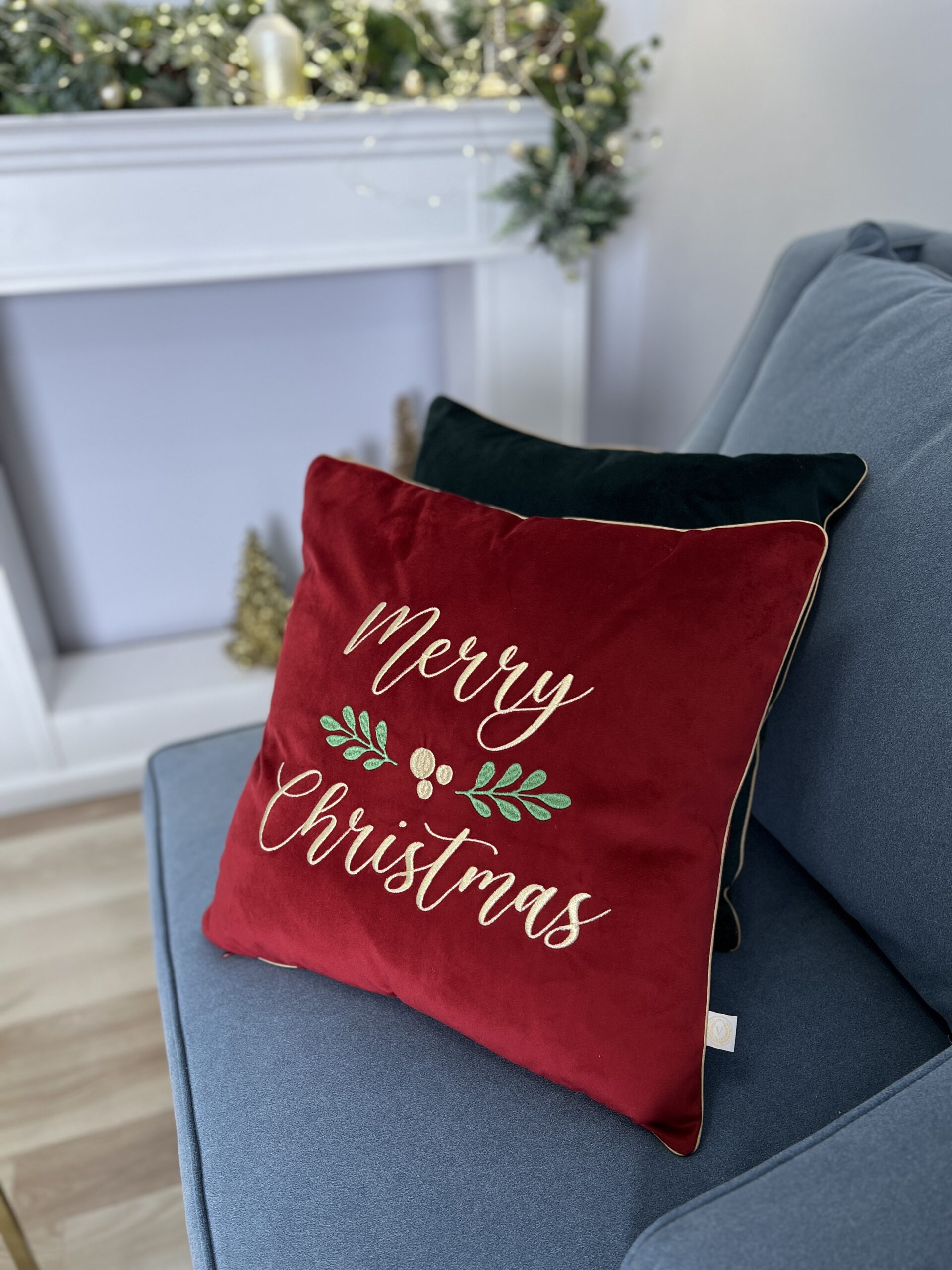 Poduszka welurowa MERRY CHRISTMAS/ SZLACHETNA CZERWIEŃ - obrazek 3