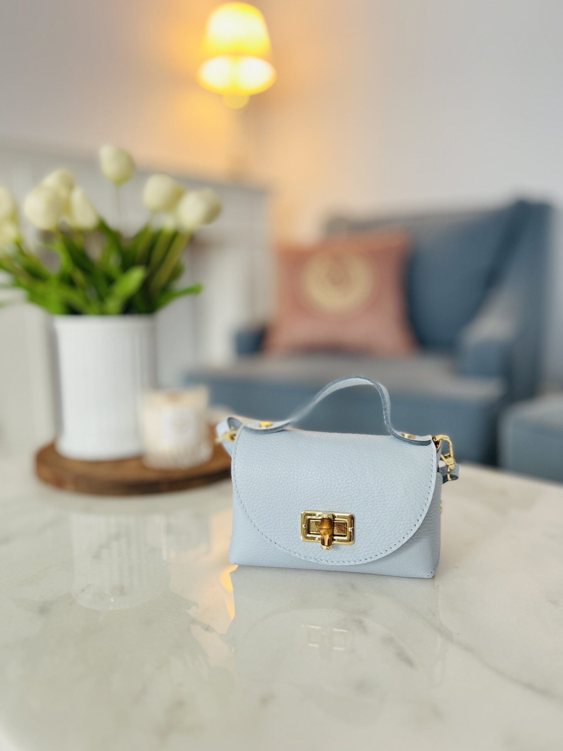 Skórzana torebka MIU/ błękit