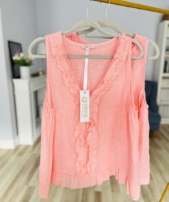 TOP lniany COCO/ słodki róż