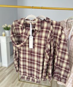 Koszula 100% bawełna/ jasny beż+burgund S/M