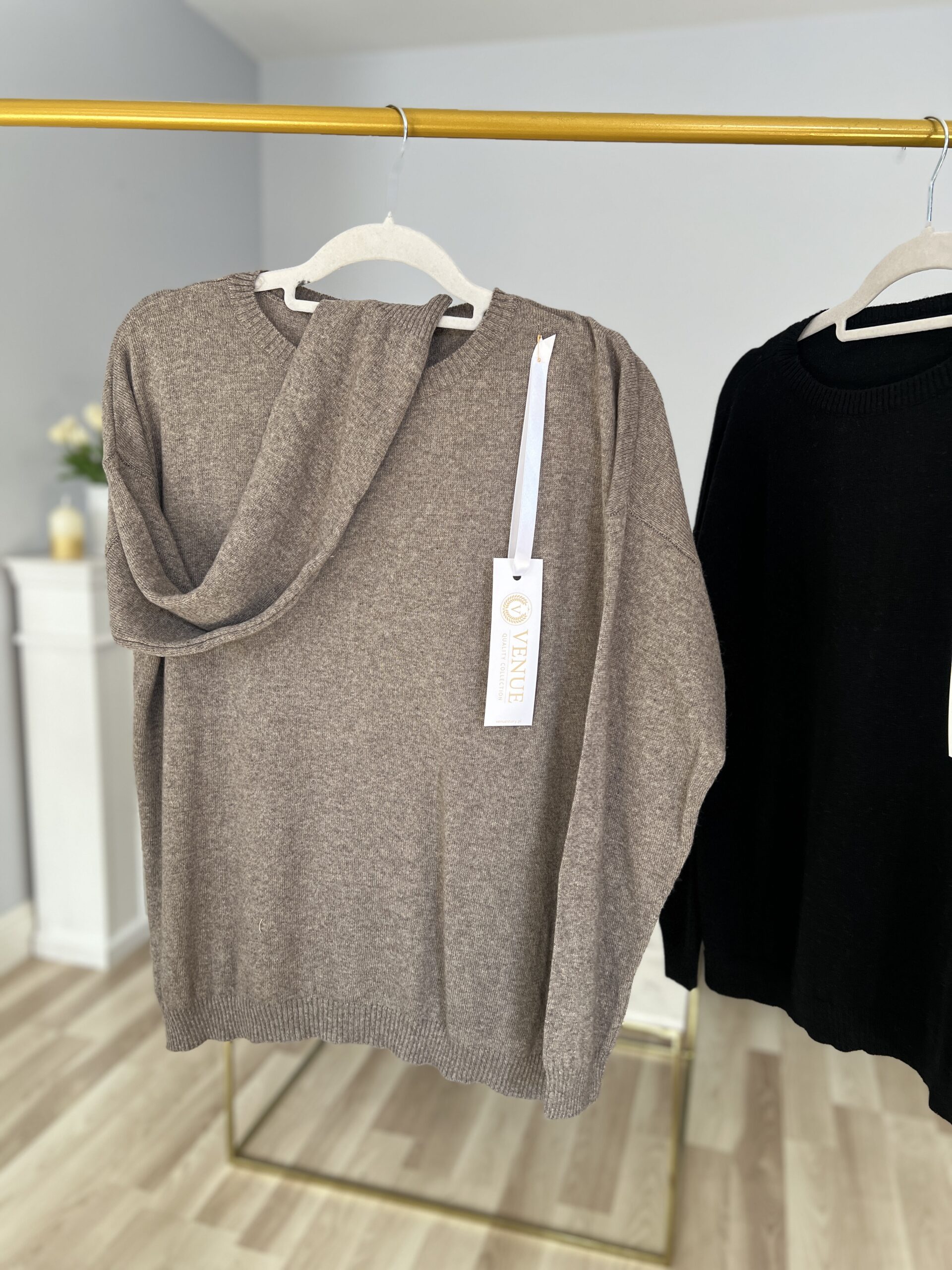 Sweter BASIC KASZMIR/ kakaowy brąz (sól i pieprz)