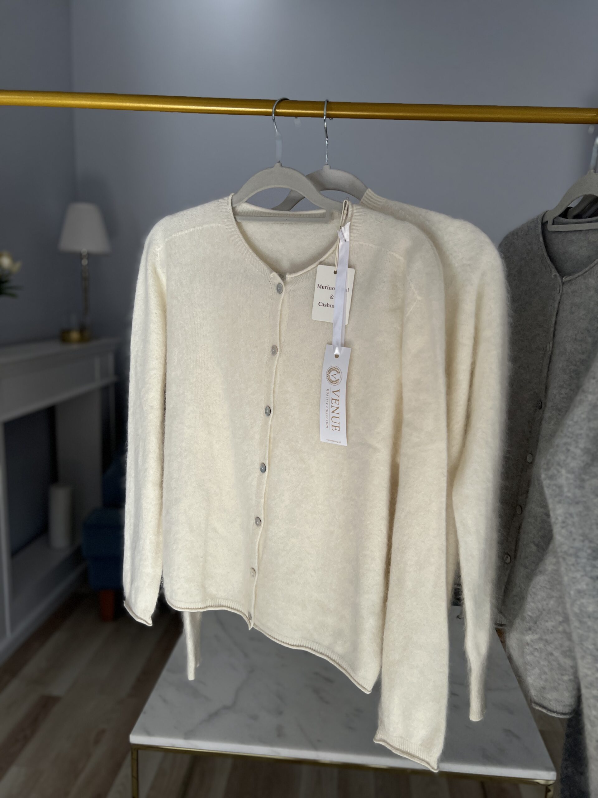 Kardigan IVA -merino/kaszmir/jedwab ELEGANCKIE ECRU - obrazek 4
