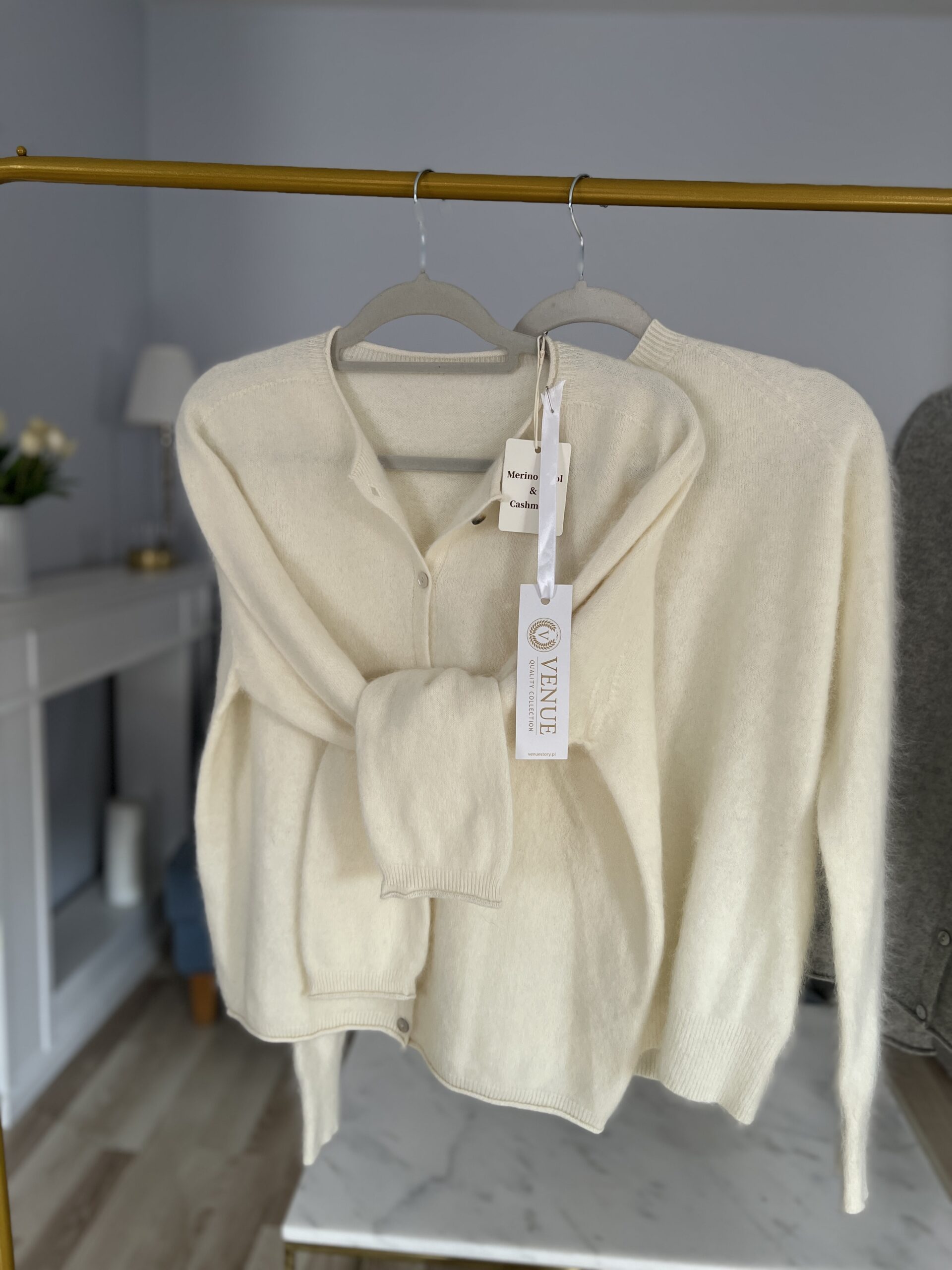 Kardigan IVA -merino/kaszmir/jedwab ELEGANCKIE ECRU